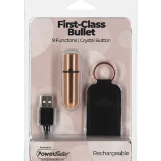 First Class Mini Rechargeable Bullet w/Crystal - 9 Functions Rose Gold