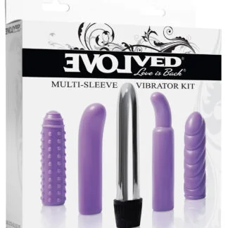 Evolved Multi Sleeve Vibrator Kit w/4 Textured Sleeves & Vibe - Purple