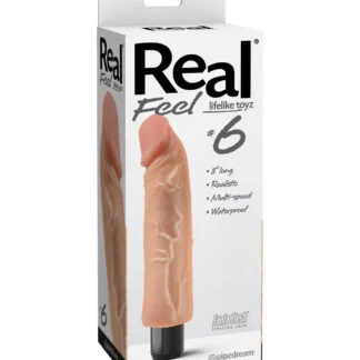 Real Feel No. 6  Long 8" Vibe Waterproof - Multi-speed Flesh