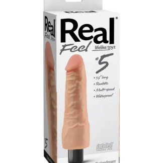Real Feel No. 5 Long 7.5" Vibe Waterproof - Mutli-speed Flesh