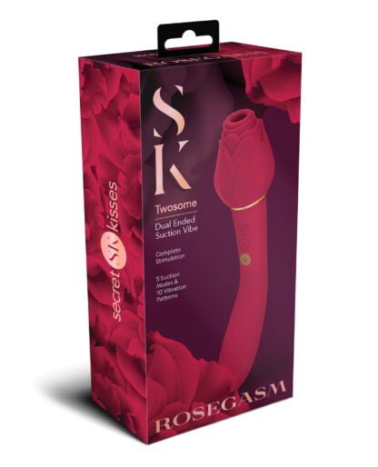 Secret Kisses Rosegasm Twosome Dual Ended Rose Bud w/Clitoral Suction & G-Spot Vibe - Red