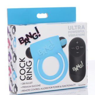 Bang! Vibrating Cock Ring & Bullet w/Remote Control - Blue