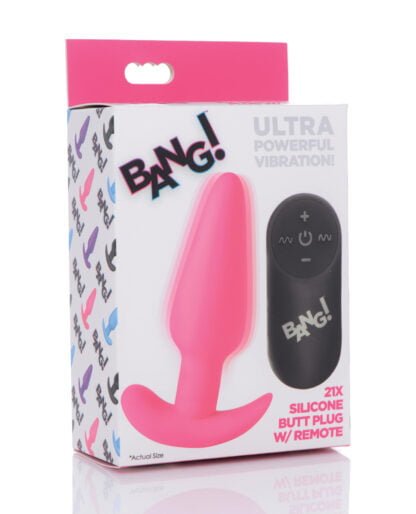 Bang! 21X Vibrating Silicone Butt Plug w/Remote - Pink