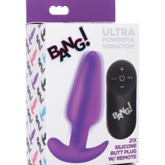 Bang! 21X Vibrating Silicone Butt Plug w/Remote - Purple