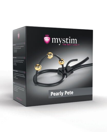 Mystim Pearly Pete Corona Strap w/Gold Balls - Black