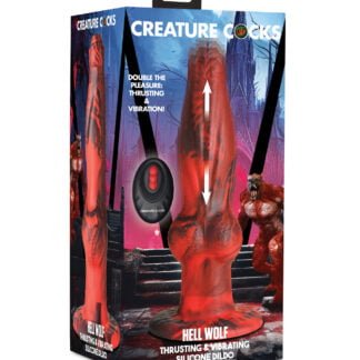 Creature Cocks Hell-Wolf Thrusting & Vibrating Silicone Dildo - Black/Red